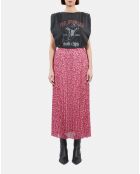 Jupe longue plissée fleurie rose
