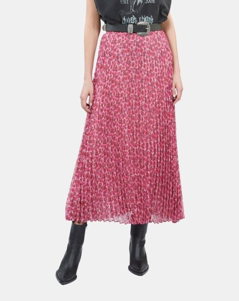 Jupe longue plissée fleurie rose