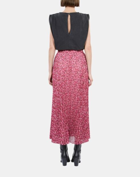 Jupe longue plissée fleurie rose