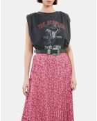 Jupe longue plissée fleurie rose