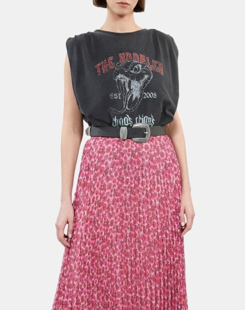 Jupe longue plissée fleurie rose