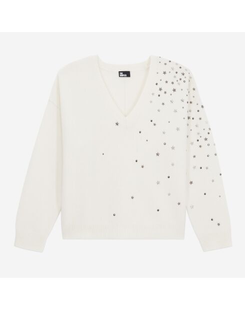 Pull écru en mélange de cachemire avec étoiles