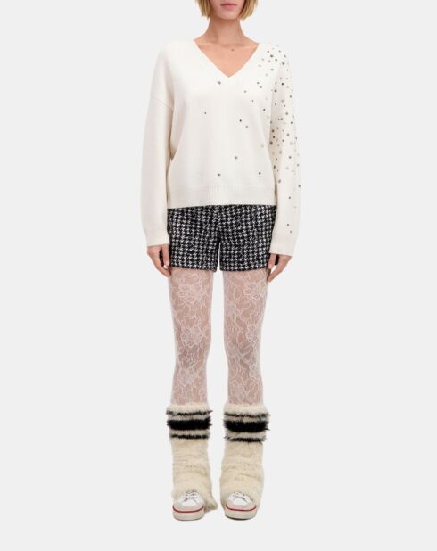 Pull écru en mélange de cachemire avec étoiles