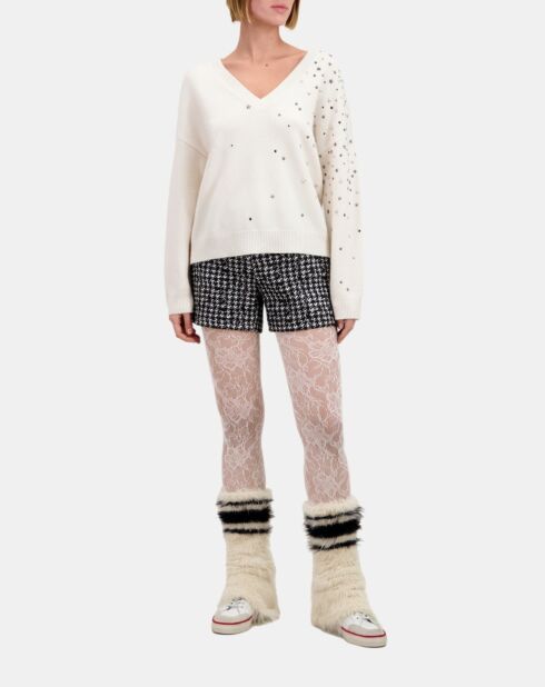 Pull écru en mélange de cachemire avec étoiles