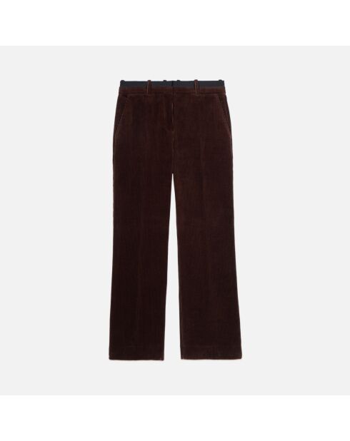 Pantalon tailleur droit en velours côtelé brun