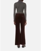 Pantalon tailleur droit en velours côtelé brun