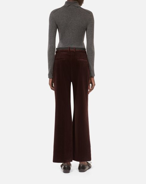 Pantalon tailleur droit en velours côtelé brun