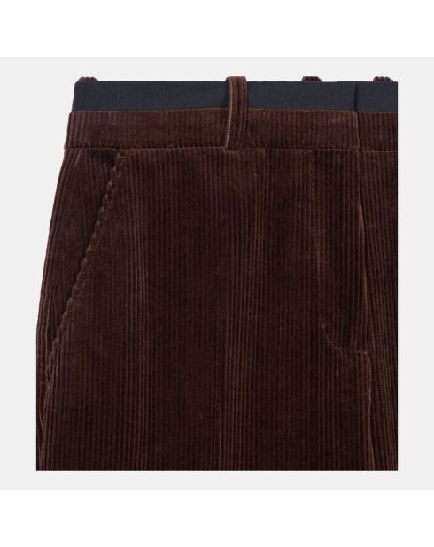 Pantalon tailleur droit en velours côtelé brun