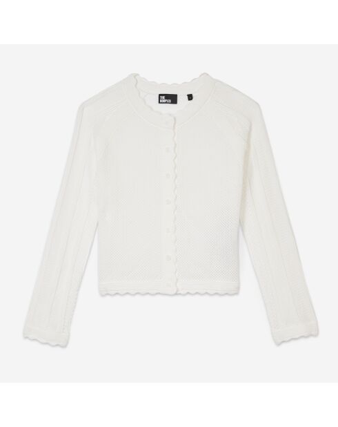 Cardigan court en maille ajourée blanc
