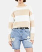 Pull à rayures en coton beige et écru