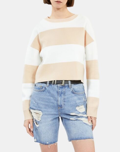 Pull à rayures en coton beige et écru