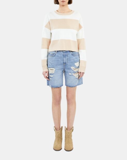 Pull à rayures en coton beige et écru