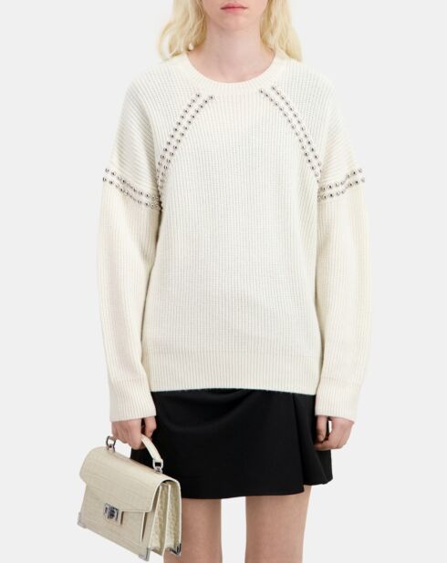 Pull en cachemire côtelés avec studs écru