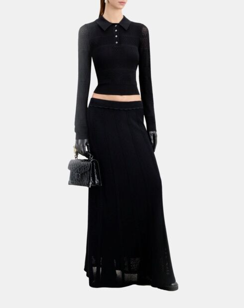 Polo en maille ajourée noir