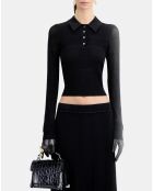 Polo en maille ajourée noir