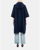 Cape longue à capuche en laine mélangée bleu marine