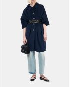 Cape longue à capuche en laine mélangée bleu marine