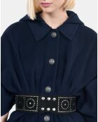 Cape longue à capuche en laine mélangée bleu marine