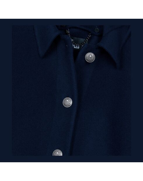 Cape longue à capuche en laine mélangée bleu marine