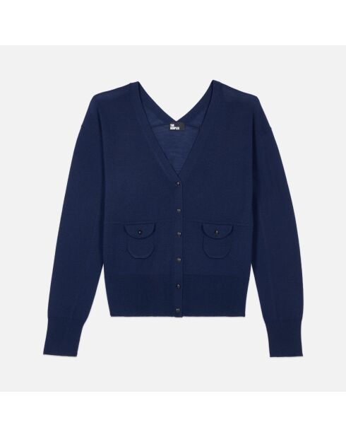 Cardigan 100% laine bleu marine