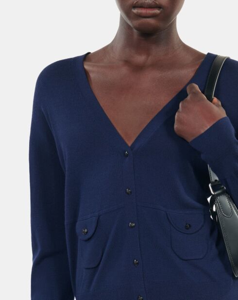 Cardigan 100% laine bleu marine