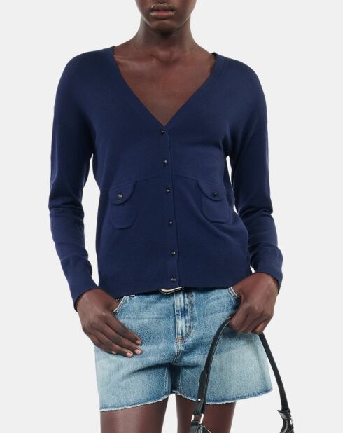 Cardigan 100% laine bleu marine