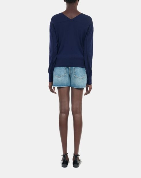 Cardigan 100% laine bleu marine