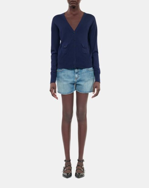 Cardigan 100% laine bleu marine