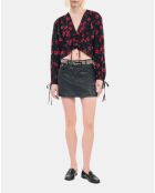 Top court à imprimé avec volants noir/cerise