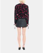 Top court à imprimé avec volants noir/cerise