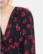 Top court à imprimé avec volants noir/cerise