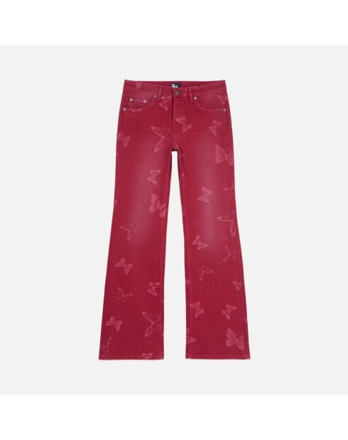 Jean flare imprimé papillons rouge foncé