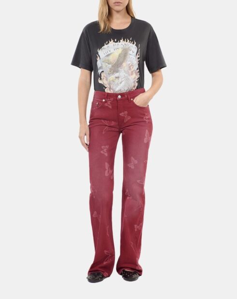 Jean flare imprimé papillons rouge foncé
