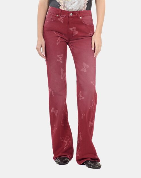 Jean flare imprimé papillons rouge foncé