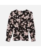 Top imprimé avec drapé noir et rose