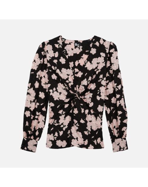 Top imprimé avec drapé noir et rose