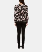 Top imprimé avec drapé noir et rose