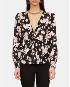 Top imprimé avec drapé noir et rose