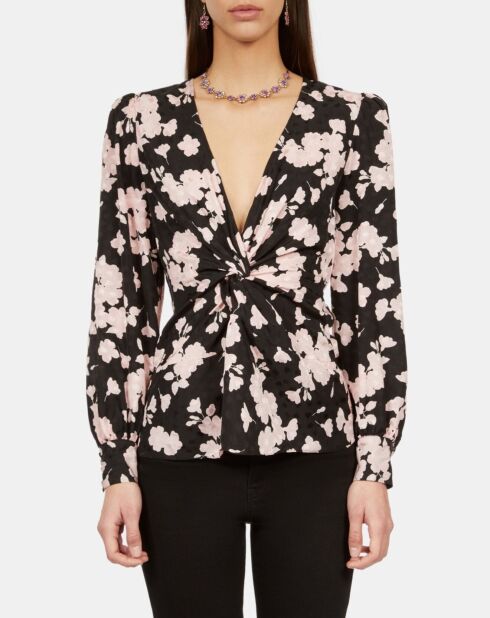 Top imprimé avec drapé noir et rose