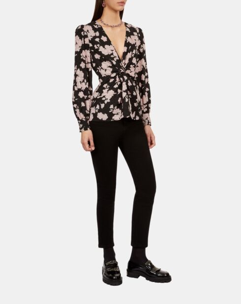 Top imprimé avec drapé noir et rose