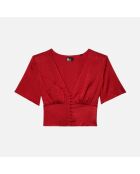 Top court à pois jacquard rouge