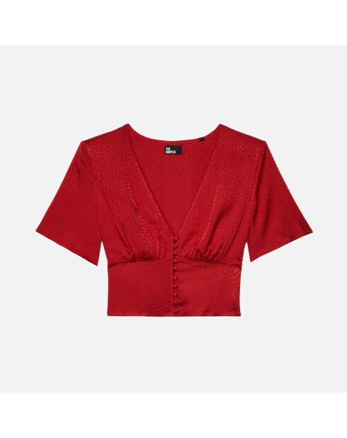 Top court à pois jacquard rouge