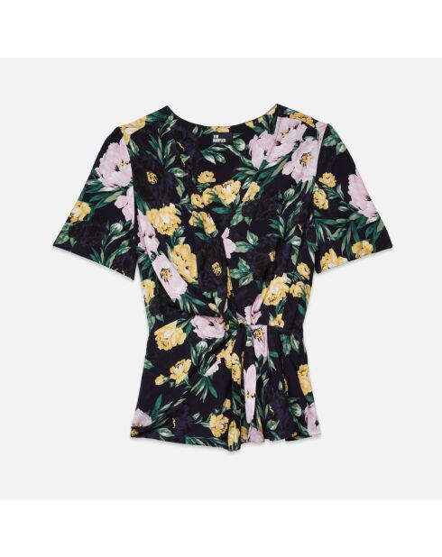 Top fleuri avec drapé rose clair et bleu marine