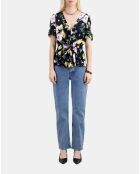 Top fleuri avec drapé rose clair et bleu marine