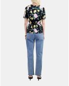 Top fleuri avec drapé rose clair et bleu marine