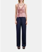 Top en soie avec guipure lilas