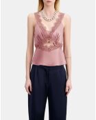 Top en soie avec guipure lilas