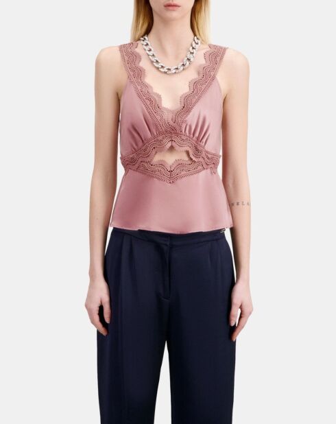 Top en soie avec guipure lilas