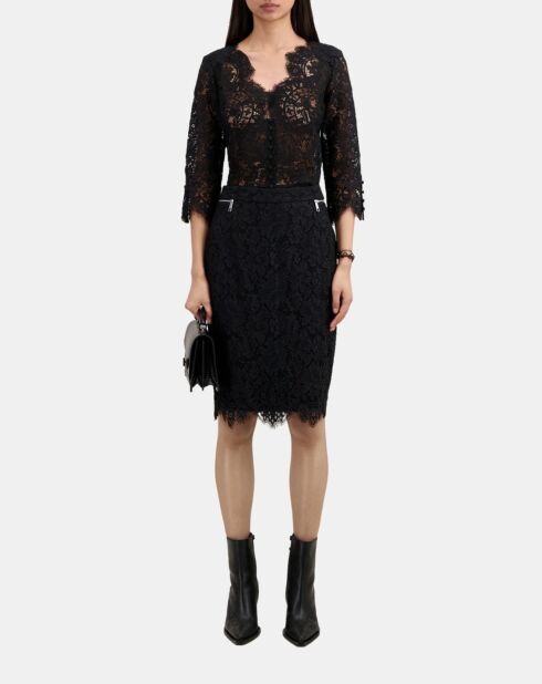 Jupe crayon mi-longue en dentelle noire