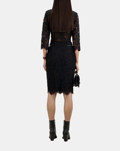 Jupe crayon mi-longue en dentelle noire